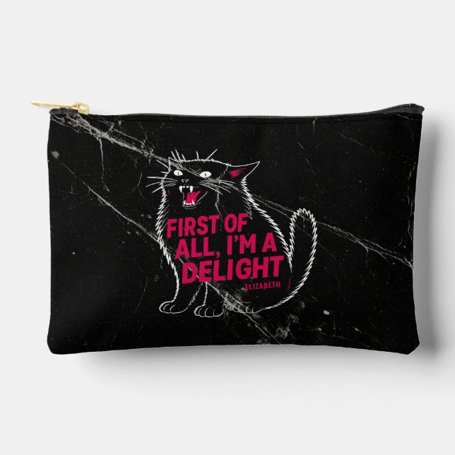 First Of All I'm A Delight Roaring Black Cat Accessory Pouch (Front)