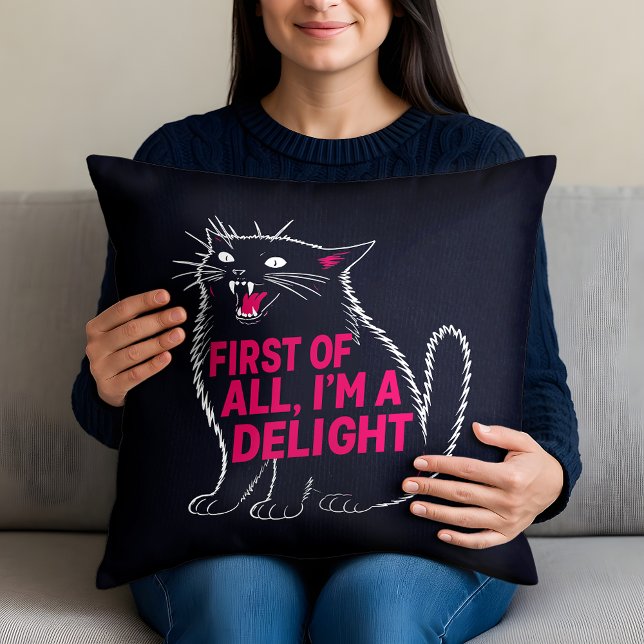 First Of All I'm A Delight Roaring Black Cat Cushion (Creator Uploaded)