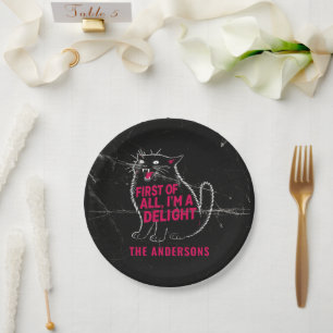 First Of All I'm A Delight Roaring Black Cat Paper Plate