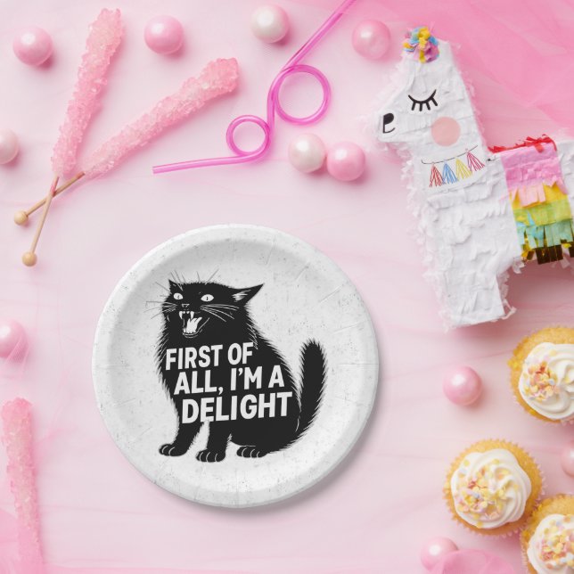 First Of All I'm A Delight Roaring Black Cat Paper Plate (Party)