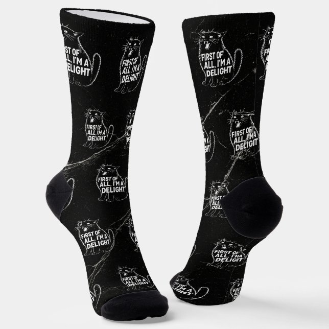 First Of All I'm A Delight Roaring Black Cat Socks (Angled)
