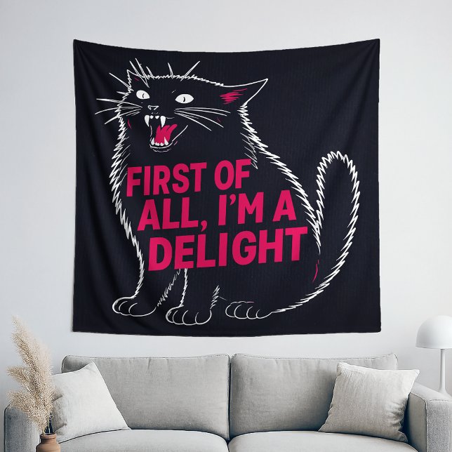 First Of All I'm A Delight Roaring Black Cat Tapestry (Creator Uploaded)