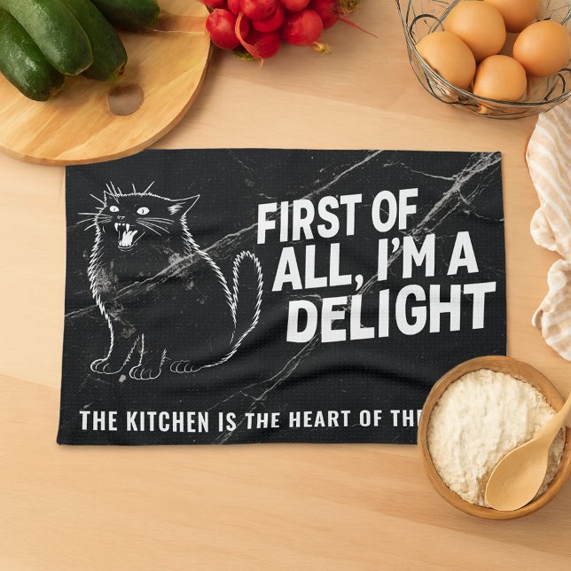 First Of All I'm A Delight Roaring Black Cat Tea Towel (Creator Uploaded)