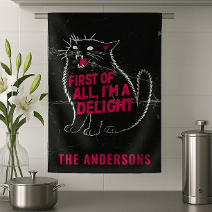 First Of All I'm A Delight Roaring Black Cat Tea Towel