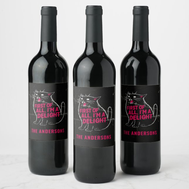 First Of All I'm A Delight Roaring Black Cat Wine Label (Bottles)