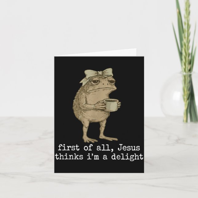 First Of Jesus Thinks A Delight Cute Bow Toad Frog Card (Front)