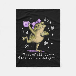First Of Jesus Thinks A Delight Frog Meme Artwork Fleece Blanket