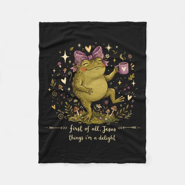 First Of Jesus Thinks A Delight Frog Meme Graphic Fleece Blanket (Front)