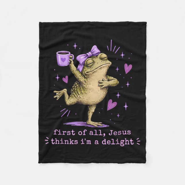 First Of Jesus Thinks A Delight Funny Frog Meme Fleece Blanket (Front)