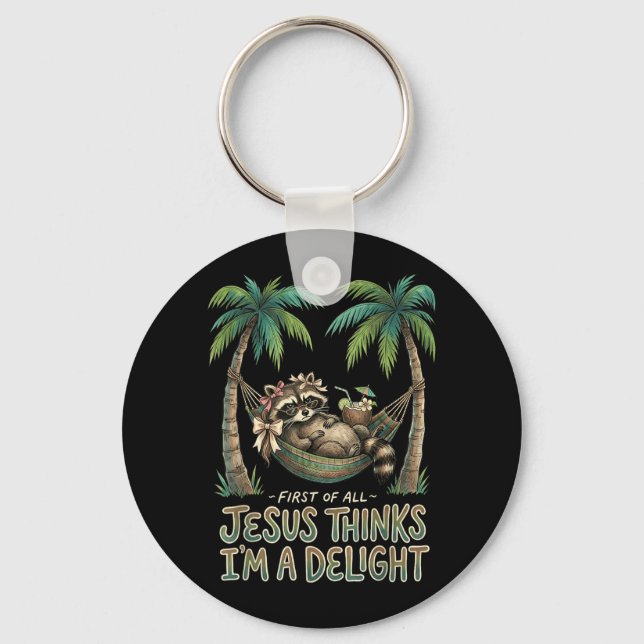 First Of Jesus Thinks A Delight Racoon Design 20 Key Ring (Front)