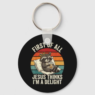 First Of Jesus Thinks A Delight Racoon Design 24 Key Ring