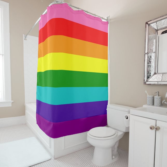 First Original 8-Stripe Gay Pride Rainbow Flag Shower Curtain (In Situ)