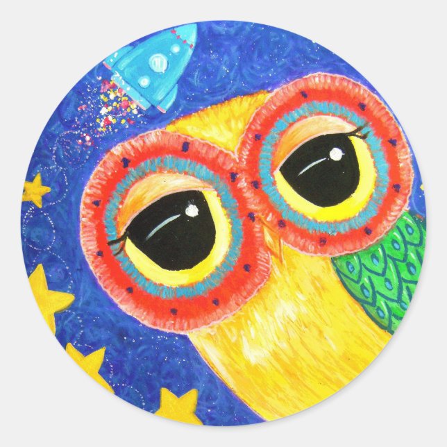 First Owl In Space Classic Round Sticker (Front)