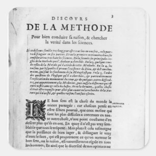 First page of 'Discours de la Methode' by Rene Square Sticker