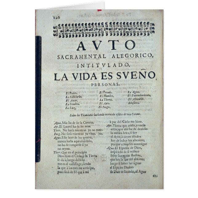 First page of 'La Vida es Sueno' (Front)