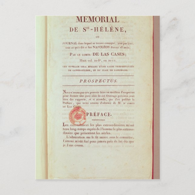 First page of 'Memorial de Sainte-Helene' Postcard (Front)