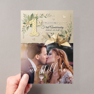 First Paper Wedding Anniversary Crane Couple Photo Acrylic Invitations