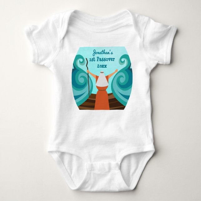 First Passover Custom Baby Name Year Cute Moses  B Bodysuit (Front)