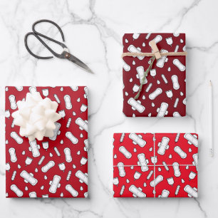 First Period Party Red White Tampon Pad Pattern Wrapping Paper Sheet