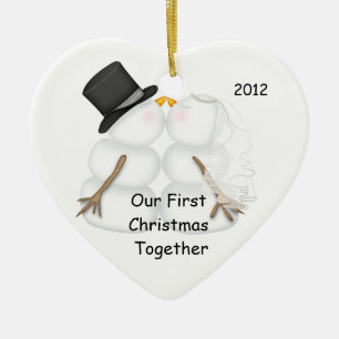 FIRST PERSONALIZED  Christmas SNOWMAN COUPLE Ceramic Ornament