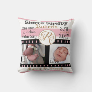 First Photos Film Strip Personalised Baby Pink Cushion