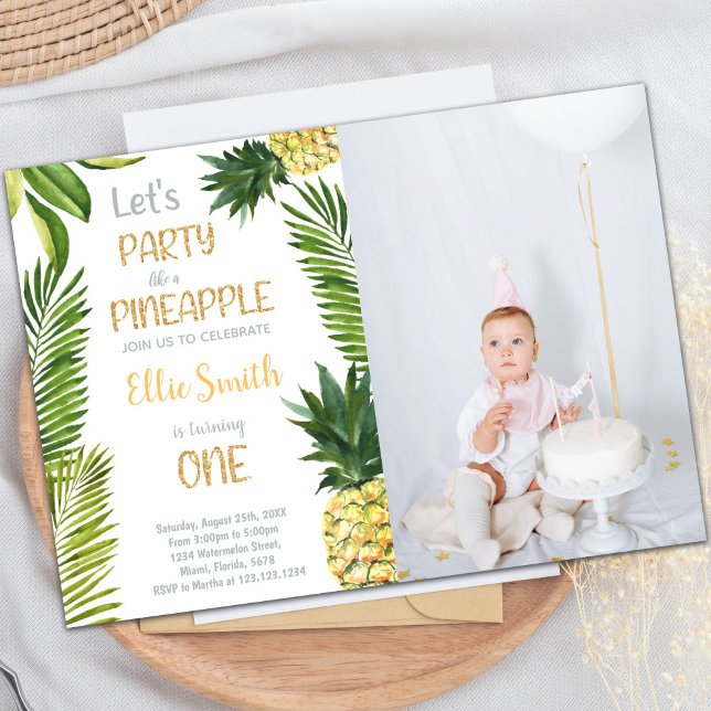 First Pineapple Birthday Invitations with photo (First Pineapple Birthday Invitations with photo)