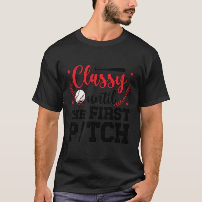 First Pitch Baseball Pitcher Mum Of A Baseball Pit T-Shirt (Front)