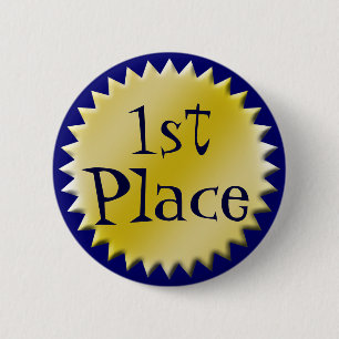 First Place Award Button, Customisable 6 Cm Round Badge