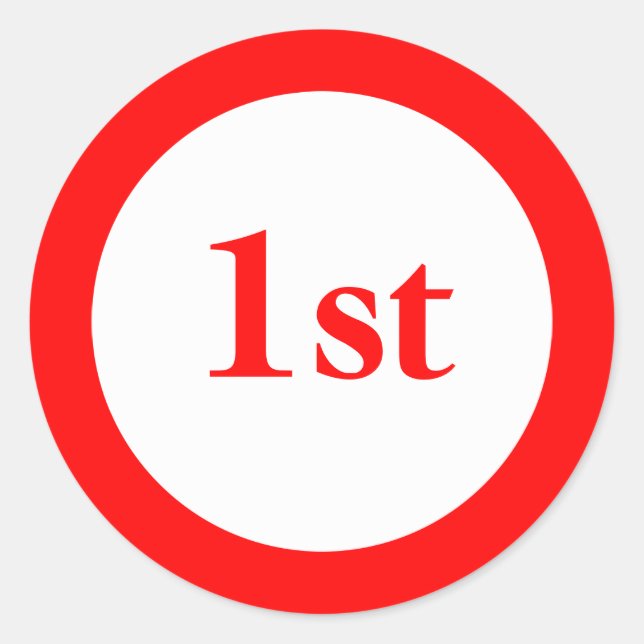 First Place Award Red Classic Round Sticker (Front)