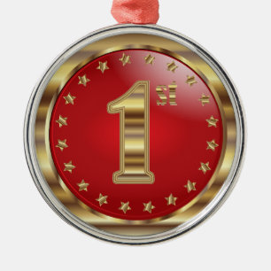 First Place - Gold and Red Medal Award Metal Ornament