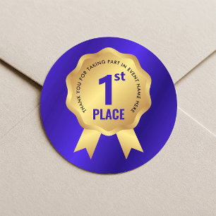 First Place Medal Award Blue & Gold Event Winner Classic Round Sticker