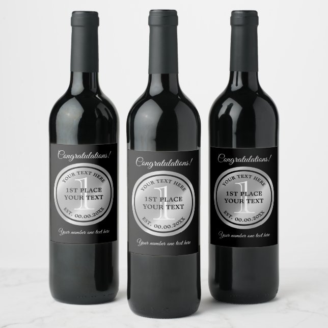 First Place prize silver medal achievement award Wine Label (Bottles)