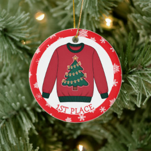 First Place Ugly Sweater Winner Christmas Ceramic Ornament