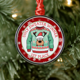 First Place Ugly Sweater Winner Christmas Metal Ornament