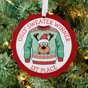 First Place Ugly Sweater Winner Christmas Tree Decoration Card