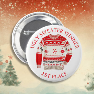First Place Ugly Sweater Winner   Funny Christmas  6 Cm Round Badge