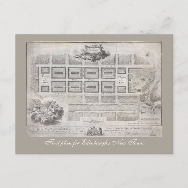 First plan of New Town, Edinburgh Postcard (Front)