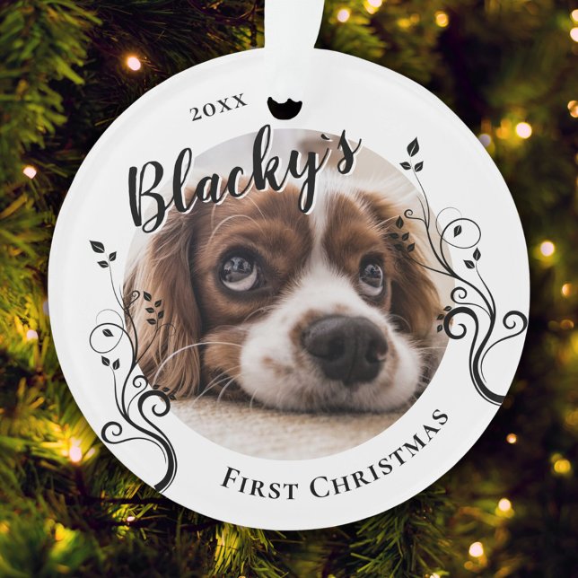 First Puppy Christmas Foliage Dog Name Photo Ornament (Creator Uploaded)