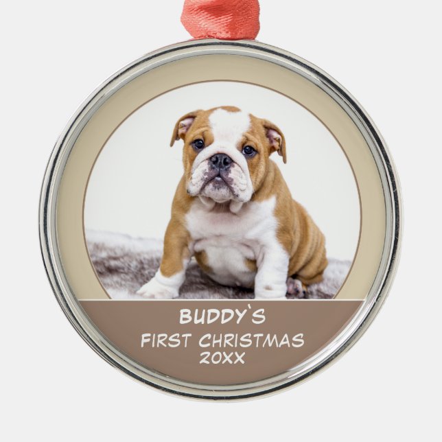 First Puppy Christmas Personalised Pet Photo Metal Ornament (Front)