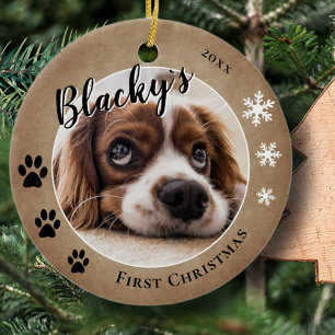 First Puppy Christmas Rustic Dog Name Photo  Ceramic Ornament