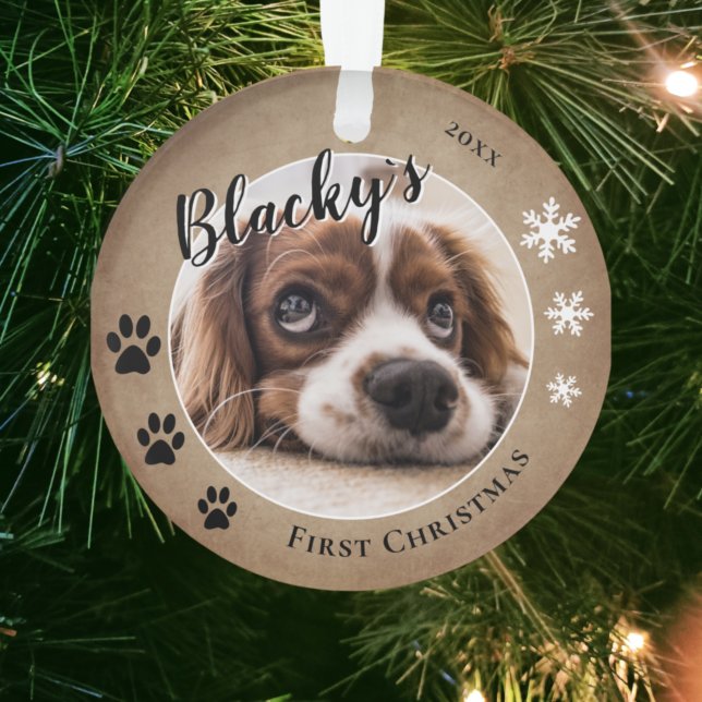 First Puppy Christmas Rustic Dog Name Photo Ornament (Creator Uploaded)