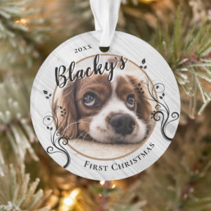 First Puppy Christmas Wood Foliage Dog Name Photo Ornament