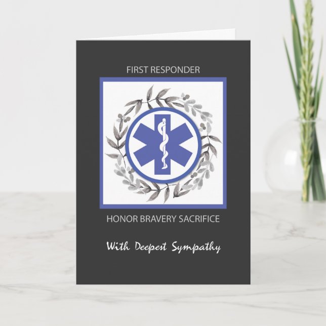 First Responder Sympathy Black Wreath Card (Front)