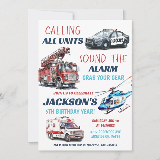 First Responder Units Birthday Invitation Template (Front)