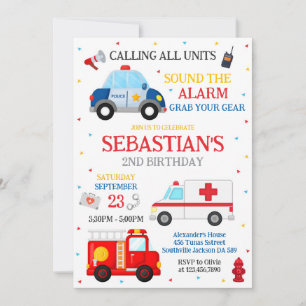 First Responders Emergency Vehicles Birthday Invitation