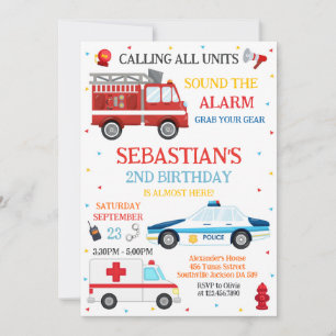 First Responders Emergency Vehicles Birthday Invitation