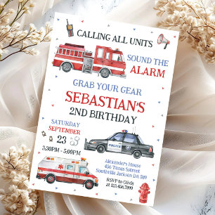 First Responders Emergency Vehicles Birthday  Invitation