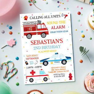 First Responders Emergency Vehicles Birthday Invitation
