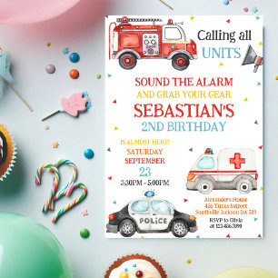 First Responders Emergency Vehicles Birthday Invitation