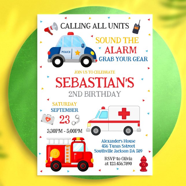 First Responders Emergency Vehicles Birthday Invitation (Creator Uploaded)